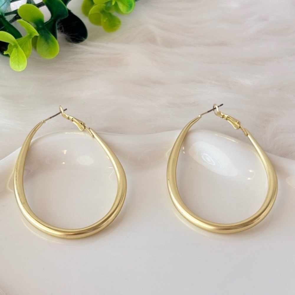 Elegant Matte Gold Teardrop Hoop Earrings - Women Jewelry - Picture 3 of 9